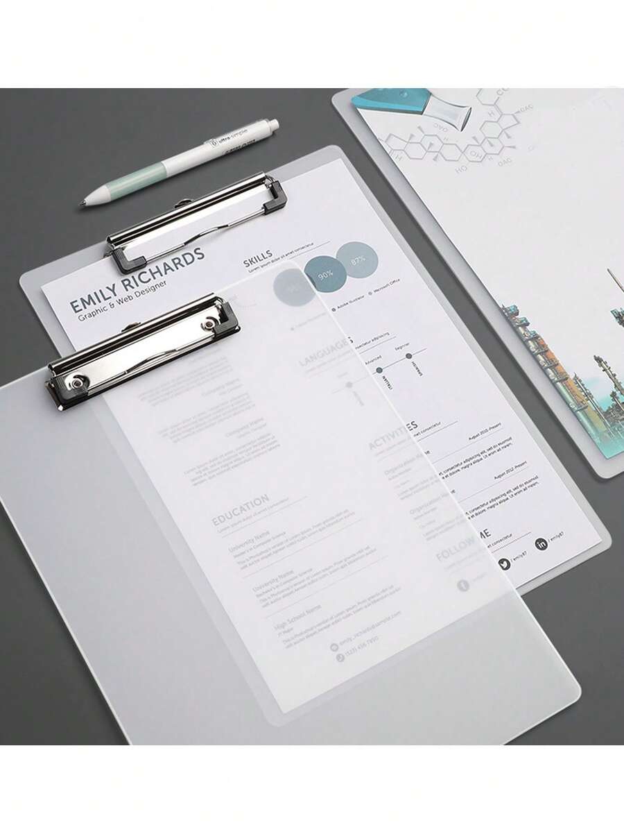 1pc A4 Clear Clipboard, Thick & Sturdy Acrylic Writing Board, Menu Holder, File Folder, Stationery & Office Supplies, Drawing Board, Contract Backing Board - Clear - View 1