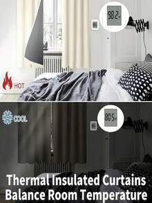 1pc Blackout Thermal Curtain Fabric - 99% UV-Resistant Polyester, Rod Pocket Hanging, Non-Bleachable Plain Weave, Bedroom Art Theme, Coated Blackout Thermal, Noise Reducing - Ideal For Bedroom, Farmhouse And School Deep Sleep - Beige - View 8