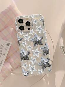 1个极简银色星形图案防水防指纹防刮透明IMD软面光滑手机壳，适合表白、送给朋友、家人、情侣、生日、节日礼物，兼容 17/17 Plus/17 Pro/17 Pro Max - 彩色 - 查看 4