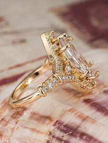 1 chiếc nhẫn đá Cubic Zirconia thanh lịch, kiểu dáng nữ, thích hợp cho đám cưới, lễ đính hôn, kỷ niệm, tiệc tùng và các dịp khác, cũng có thể là quà tặng ngày Valentine. - Vàng - Xem 6