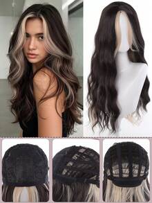 Tóc giả dài ombre vàng hoe gợn sóng cho nữ, rẽ ngôi giữa, highlight nâu, tóc giả vàng hoe gợn sóng tự nhiên, sợi tổng hợp chịu nhiệt, thích hợp cho tiệc Halloween, sử dụng hàng ngày. - Nhiều màu - Xem 7