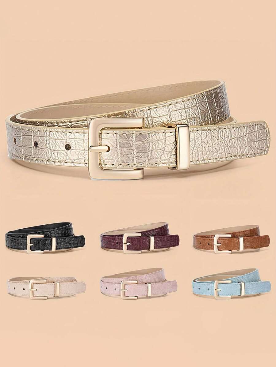 1 pieza Cinturón de mujer con estampado de cocodrilo, hebilla de pasador versátil y minimalista, cinturón de cuero adecuado para vaqueros, vestidos y trajes - Multicolor - Ver 1