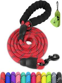 Reflective Dog Leash, Heavy Duty Nylon Rope, With Waste Bag Dispenser, High Visibility Reflective Strap, Suitable For Medium To Large Dogs, 5' X 1/2' And 6' X 1/2/ - Red - View 5