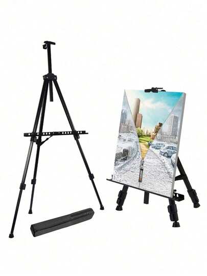 Metal Art Easel Stand, Art Painting Display Easel Stands, Portable Adjustable Aluminum Metal Tripod Artist Easels With Bags, For Painting Canvases 66 Inch Height Adjustable Tripod Easel Stand, Height From 17" To 66", Extra Sturdy For Table Top Floor Painting, Drawing, Displaying, For Wedding Sign, Display, Drawing, Outdoor And More Portable Desktop Art Easel For Adults Sturdy Painting Easel