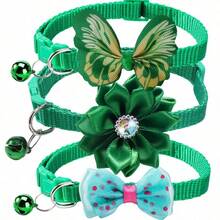 [3pcs Pet Collars] 3pcs Adjustable Butterfly Bow Tie Pet Collars | Purple & Pink Checkered Pattern Polyester | Stylish Durable Pet Accessories For Small Dogs & Cats - Purple - View 4