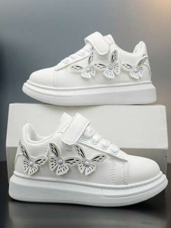 Children's Fashion Cute Sneakers, Flat Shoes, Baby Toddler Shoes, Elegant Little White Shoes, Butterfly Decor, Soft & Comfortable