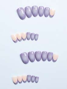 24PCS Short Almond False Nail Aura Purple Blush Pointed Nail Art Cute Chrome Alloy Acrylic Press On Nail Gel Nail Art Nail Supplies Art Nail Set (Attached: A Piece Of Jelly Gel And File) Suitable For Women's Daily Dating Party - Multicolor - View 2