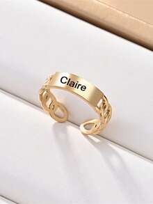 Personalized Ring, Customized Letter Heart-Shaped Ring, Fashionable Flower Hollowed Out English Letter Opening Ring, Women's Versatile Ring, Unique Customized Gift