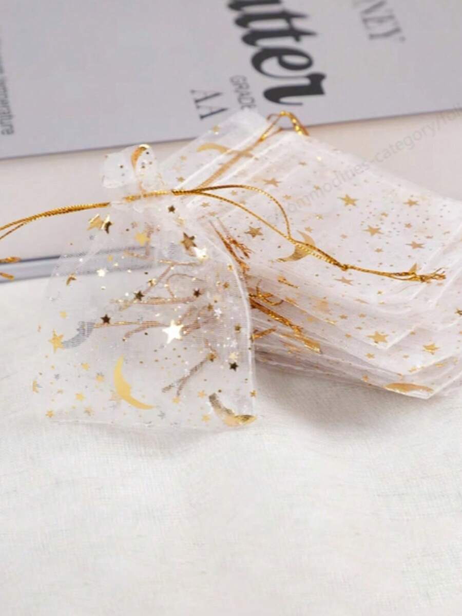 10/30个/50个/100个 3.5x4.7英寸（9x12厘米，黑白两色可选）月亮星形多色纱布袋，礼品包装袋，礼品袋，家居日用品，尼龙收纳袋，节日派对用品，婚礼用品 - 彩色 - 查看 1