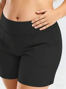 Plus Size Women High Waist Yoga Shorts With Pockets, Butt Lifting Sports Shorts For Gym Workout Running - Black - View 5
