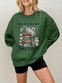 Women's Gothic Book & Rose Print Sweatshirt - Soft Beige-Friendly Breathable Pullover With "I Like Them How They Are" Book Lover Design, Long Sleeve Round Neck Casual Sweater For Book Clubs & Casual Attire, Machine Washable All-Season Comfort (Purple & Black) - Stylish Alphabet Letter Printed Top With Book-Themed Graphic, Relaxed Fit For All Seasons, Perfect For Casual Outings & Reading, Halloween, Fall Clothes For Women, Halloween Sweater, Halloween Sweaters For Women,-Unisex Vintage Cotton Tee Black White - Loose Fit For American Music Festival Camping & Shows Comfortable Crew Neck Sweatshirt For Everyday Wear-New Autumn/Winter Collection: Unisex Relaxed Fit Long-Sleeve Crew Neck Sweatshirt - 綠色 - 查看 12