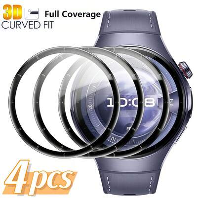 4pcs 3D Full Coverage Screen Protector For Huawei Watch GT 6 5 Pro 46mm 41mm, Ultra-Clear Sensitive Touch, Curved Edge Black Silkscreen, Bubble-Free, Easy Installation, Smart Watch Screen Protector, Ultra-HD Full Coverage Protective Film Accessory (Non-Glass)
