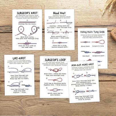 6pcs Fishing Knot-Tying Guide Cards, 5 Simple Fishing Knots With Clear Step-By-Step Illustrations, How To Tie Practical Fishing Knots, Perfect For Beginner Anglers & Fishing Lovers
