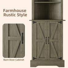 Farmhouse Corner Storage Cabinet With Doors, Tall Corner Cabinet With Shelves For Living Room, 5-Tier Corner Shelf With Home Space Saver For Bathroom, Hallway, White/ Grey/ Dark Oak - 灰色 - 查看 5