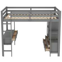 Pine Wood Loft Bed With Integrated Under-Bed Desk, Children's Bed With Bookshelf And 6 Large Drawers, Youth Bed For Teenagers' Rooms And Guest Rooms, Without Mattress - 灰色 - 查看 11