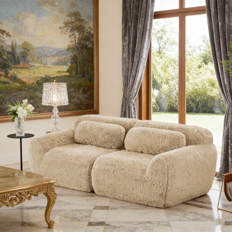 Sofas & Couches - Light Khaki + Plush + 2 Seat - View 1