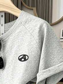 Youth Girl Letter Graphic Print Round Neck Short Sleeve T-Shirt And Shorts Set - Grey - View 4