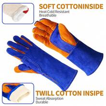 Leather MIG Welding Gloves - Heat Fire Resistant For Welding/Grilling/BBQ/Fireplace(Black/Brown/Blue),Blue - Blue - 查看 5
