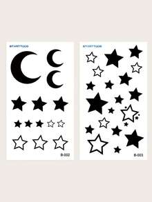 STARTTOOS 2PCS Small And Exquisite Multi Pattern Finger Tattoo Stickers Y2K Black And White Star Moon Pattern Temporary Fake Tattoo Stickers Suitable For Wrist, Ankle, Shoulder, Neck, Collarbone DIY Carnival, Valentine's Day, Party Festival Gifts Waterproof Realistic Body Tattoo Stickers - Black - View 2