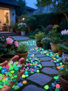 200pcs Multi-Color Solar Powered Glow In The Dark Pebbles, Luminous Stones For Landscape Decoration, Outdoor Decor - Suitable For Garden, Backyard, Patio, Lawn, Fish Tank, Aquarium, Pathway