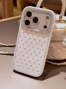 Luxury Solid Color Rhinestone Leather 3D Case Compatible With Apple 16/17 Pro Max/ 15 Pro, Women's Full Coverage Shockproof Protective Cover Compatible With IPhone 14/13 - White - View 4