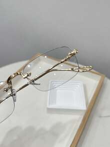 1pc Men's Retro Casual Square Frameless Gold Optical Glasses, Suitable For Daily Wear And Street Photography - Multicolor - View 9