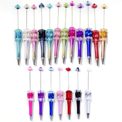 6支爆炸发光珠子圆珠笔重工业手工宝石花朵首饰制作套装DIY笔焦点珠多色随机节日礼物