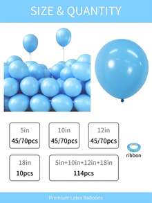 114/70/45/10pcs Set 5/10/12/18 Inch Thick Latex Balloons, Light Blue Color, Helium Inflated, Vibrant Color, Suitable For Birthday, Wedding, Anniversary, Graduation, Christening, Baby Shower, Gender Reveal Party Decoration, Arch, Garland - Light Blue - View 3