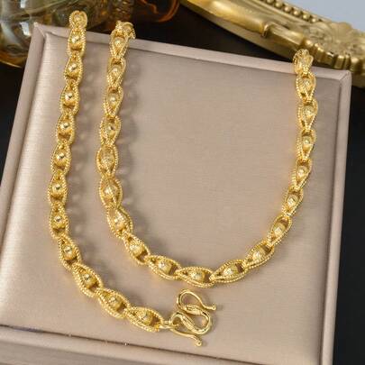 2件套优雅18K镀金镂空编织项链手链首饰套装，复古风格，适合女性日常、派对、活动、节日佩戴