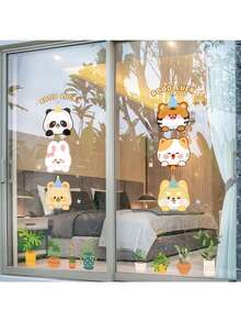 1pc Cartoon Animal Static Window Sticker, Reusable, Cute Panda And Bunny Stickers, Removable Window Stickers, Suitable For Children's Rooms, Bedrooms, Classrooms, Party Decorations, And Birthday Decorations - Multicolor - View 8