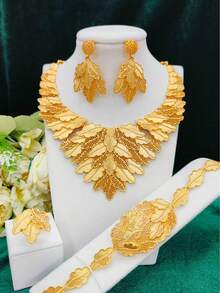 Juego de joyería de 4 piezas con forma de gota de agua para mujeres: collar, aretes, pulsera, anillo. Adecuado para novias en Arabia Saudita, Dubái, Europa y América, fiestas de boda, citas, vestidos formales, Día de la Madre, San Valentín, regalos festivos, uso diario, mamá, Día de la Madre, regalo