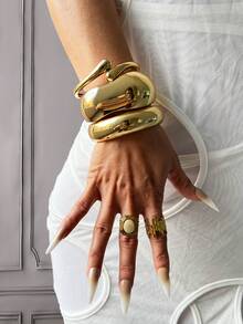 3pcs/Set Charm Bracelets, Gold Bangle, Wide Bracelet, Thick Cuff, Bracelet Set, Wide Bracelet, Women Bracelet, Gift For Her - Yellow Gold - View 1