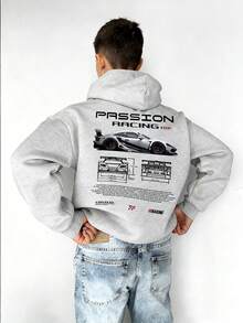 1件装男童休闲印花套头卫衣，保暖内衬，长袖，秋冬季 - 淺灰色 - 查看 7