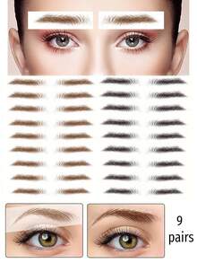 9 Pairs 6D Eyebrows Tattoo, Hair-Like Authentic Eyebrows, Eyebrows Tattoo Peel Off, Long Lasting Waterproof Natural False Eyebrows Makeup Sticker For Eyebrow Grooming Shaping, Popular 6D Imitation Eyebrows Transfer Stickers For And Men And Women - Multicolor - View 11