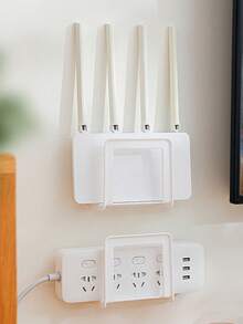 1pc Heavy-Duty Wall-Mounted Router Bracket With Power Strip Organizer - No-Drill Installation, Space-Saving Cable Management For WiFi Routers & Power Strips - ABS Plastic Construction, Suitable For Home/Office - Cable Organizer, Living Room Accessory, Minimalist Design, Practical Storage Rack - White - View 1