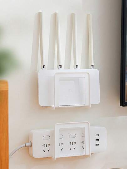 1pc Heavy-Duty Wall-Mounted Router Bracket With Power Strip Organizer - No-Drill Installation, Space-Saving Cable Management For WiFi Routers & Power Strips - ABS Plastic Construction, Suitable For Home/Office - Cable Organizer, Living Room Accessory, Minimalist Design, Practical Storage Rack