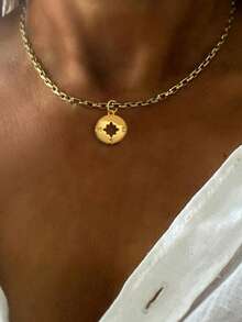 1 chiếc vòng cổ chữ cái mạ vàng sang trọng STYLEVER, mặt dây chuyền 26 chữ cái từ A-Z đính đá lấp lánh, dây chuyền thép không gỉ, món quà thanh lịch dành cho phụ nữ, thích hợp cho các bữa tiệc. - Vàng - Xem 9