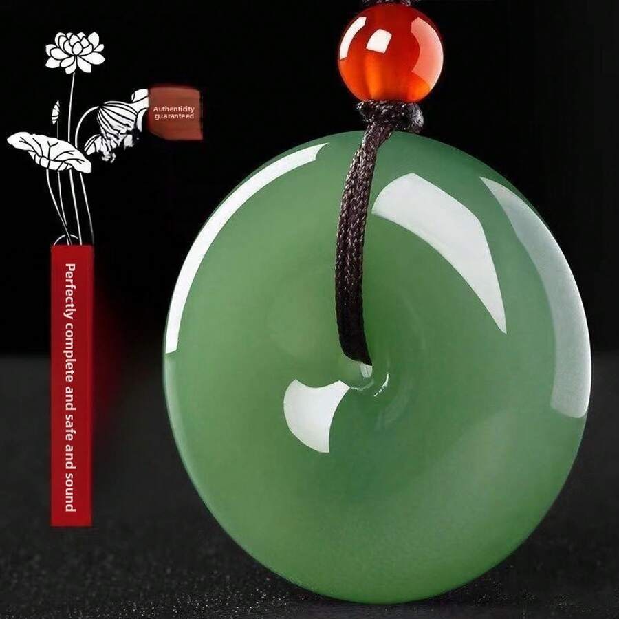 1 Piece/White Jade Peace Buckle Jade Pendant Round Men's And Women's Jade Necklace  White Jade Pendant No Matter Green - Khóa an toàn lớn, màu sáng - Xem 1