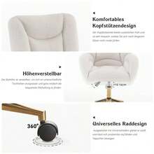 KD Teddy Height-Adjustable Swivel Chair In Fabric, With Gold Legs, White, Ideal For A Home Office. - White - View 9