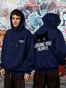 Men's Hoodie - Funny "Judging You Silently" Graphic Pullover Sweatshirt - Hooded Sweatshirt With Front Pocket - Black - View 4