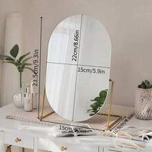 Elegant Gold Oval Vanity Mirror, Stylish Metal Frame, Polished Glass Mirror Surface, Portable Makeup Mirror For Bedroom And Door Decor, No Power Required, Dorm Decor, Fashionable Mirror Design, Portable Mirror, Decorative Wall Mirror - Multicolor - View 12