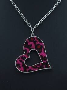 1 chiếc dây chuyền mặt dây chuyền hình trái tim rỗng in họa tiết da báo cổ điển, dây đeo áo len dành cho nữ, bộ sưu tập Ngày Valentine. - vòng cổ - Xem 5