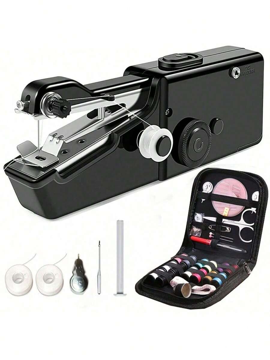 EDCUEBE7 一套家用手持式电动迷你缝纫机，包括缝纫针、便携式手动缝纫机和手动工具（颜色随机） - set2 - 查看 1