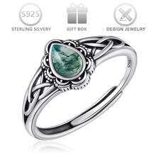 1枚925纯银天然石夏季复古波西米亚苔藓玛瑙独特镂空花卉设计戒指，适合日常、旅行、通勤佩戴，也适合节日、生日、情人节等场合作为女士礼物。 - 復古銀色 - 查看 8