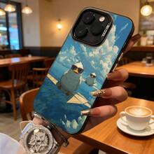 Funda de Teléfono Pato Blanco con Gafas de Sol Volando en Avión de Papel Patrón de Nubes para iPhone 14 Pro Max 13 12 11  Galaxy S23 S22 S21 S20 Opción de Regalo Ideal para Todas las Estaciones - Negro - Ver 7