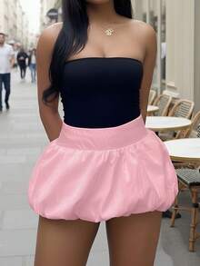 Women's Plus Size Solid High Waisted Bubble Mini Skirt, Puffy Casual Cute Skirt In Black Pink Red Orange White Neon Green, Y2K Simple Sweet Style With Casual Streetwear And Boho Vibe, Perfect For Everyday Wear, Date Night, Dinner, Birthday Party, Vacation, Club, Bar & Valentine's Day - 粉色 - 查看 3