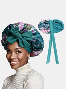 1 chiếc mũ len hai lớp bằng satin in họa tiết dành cho nữ, có dây thun co giãn, chất liệu lụa, satin, mũ bảo vệ tóc cho ngày Valentine, dụng cụ chăm sóc tóc ban đêm thoải mái và làm đẹp tại nhà ban ngày, phù hợp với tóc xoăn tự nhiên. - Nhiều màu - Xem 17