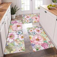1 Piece Kitchen Carpet, Spring And Summer Kitchen Carpet, Colorful Floral Carpet, Floral Theme Decorative Non-Slip, Stain-Resistant, Flannel Floor Mat, Suitable For Bedroom, Living Room, Dining Room, Kitchen, Bathroom, Entrance, Floral Design, Colorful Pattern, Rubber Backing, Machine-Made Floor Mat, Decorative Carpet, Washable Floor Mat, Housewarming Gift - 16*24英寸 - 查看 11