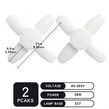 Składana żarówka LED E27 z łopatkami wentylatora, światło z timerem, AC85-265 V, 28 W, żarówka LED o wysokiej jasności, odpowiednia do domowych lamp sufitowych, miniaturowych lamp składanych, lamp wiszących i innego małego oświetlenia wewnętrznego - Biały - Zobacz 14