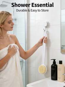 1pc Soft Plush Massage Back Scrubber, Bath Brush, Home Back Cleaning Brush, Includes Bath Flower Soft Bristle Cleansing Brush, Hanging Bath Brush, Long Handle Back Cleaning Tool, Long Handle Bath Brush, Shower Back Brush, Exfoliating, Unisex, Pink/Blue Long Handle Bath Brush, Multi-Function Back Exfoliating And Shower Cleaning Brush Set, Bath Sponge - Multicolor - View 4